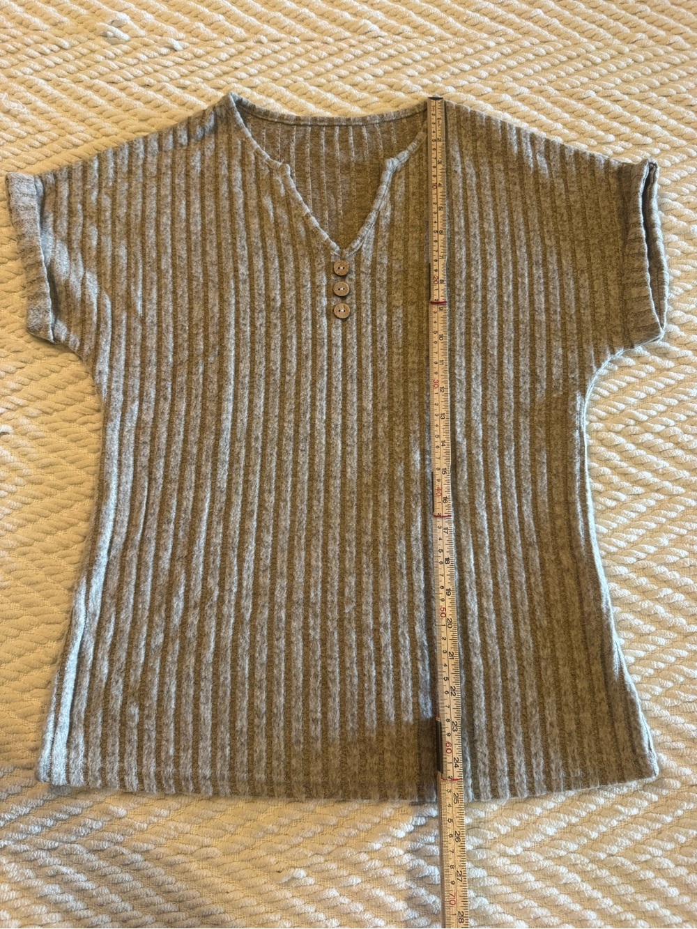 Women’s Ribbed Short-Sleeve Knit Top - Taupe
